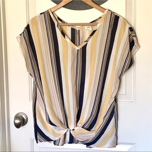 Yellow & Blue Striped Twist Front Camisole